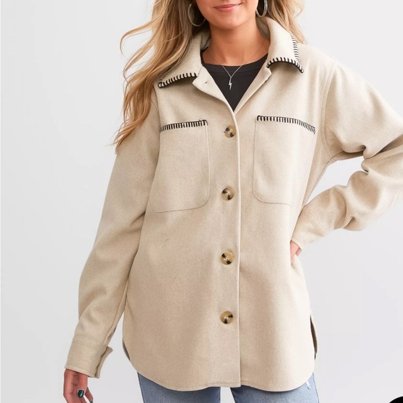 BKE Whipstitch Shacket Beige XSmall NWT - Picture 1 of 8